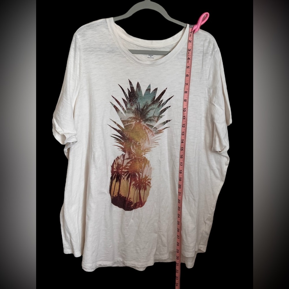 Old Navy Everyday Cream Color T-Shirt w/Palm Trees in a Pineapple Size 3X - Picture 3 of 7